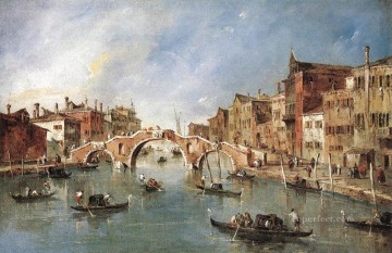 カンナレージョ フランチェスコ グアルディ ベネチアンの 3 つのアーチ型の橋 Oil Paintings